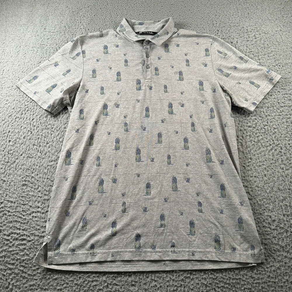 Travis‎ Mathew Polo Mens L Pineapple All Over Print Gray Golf Shirt Embroidered